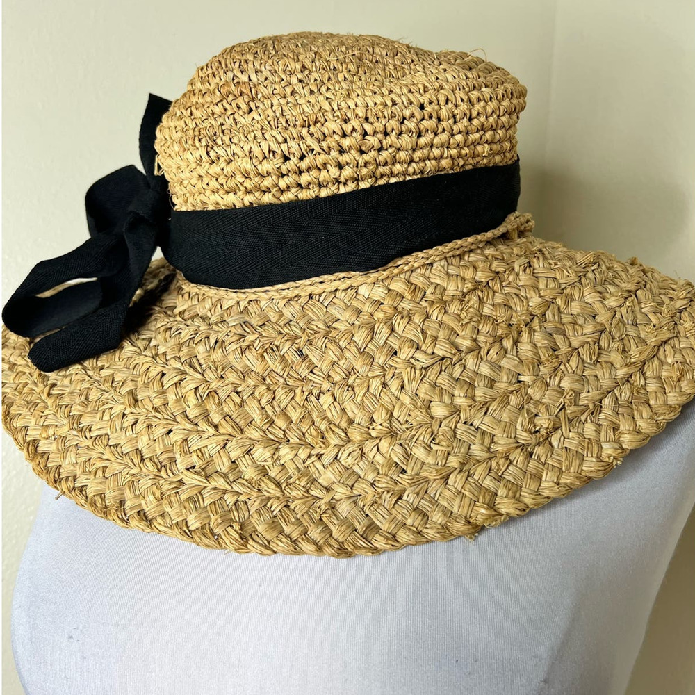 San Diego Hat Co Straw Sun Hat OS Natural Black Bow Ribbon Beach Vacation Resort - Picture 3 of 8